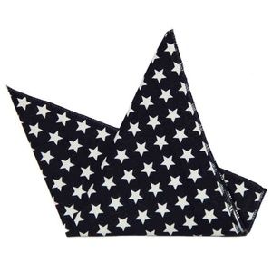 Linen Cotton Stars Pocket Square Navy Blue White Men's